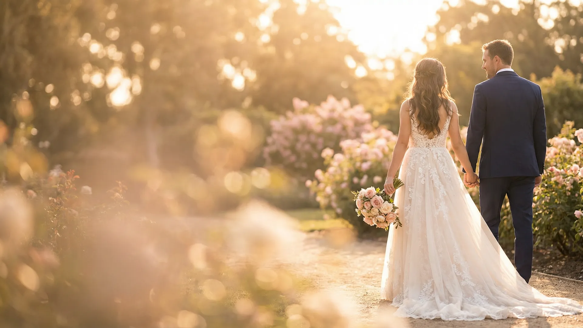 Arrière-plan flouté d'un couple de mariés pour la page QR code photo mariage